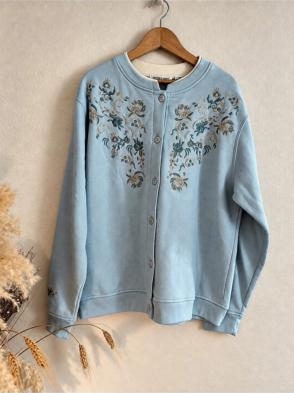Vintage 90s Hasting & Smith Embroidered Floral Sweatshirt Cardigan M
